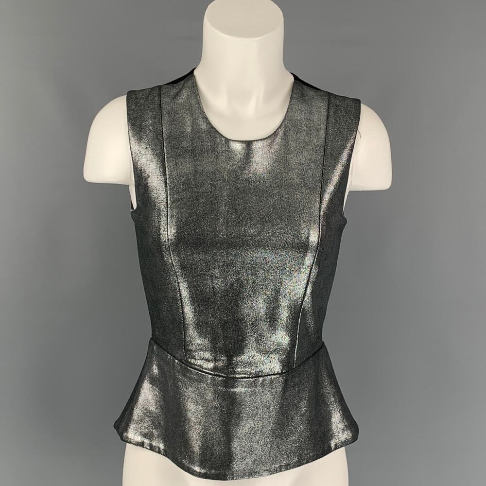 MASON  Size 0 Silver & Black Rayon Blend Two Tone Lambskin Casual Top